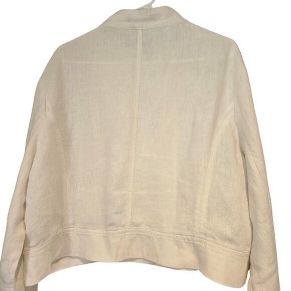 Peruvian Connection Reid White Slub Linen Button-Up Cropped Jacket, Size 18 - Picture 3 of 9
